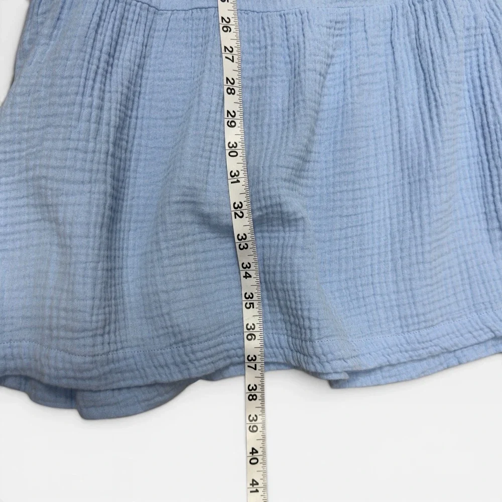 Gap Cotton Gauze Tiered Dress XL Light Blue Short Sleeve Mini V-Neck Coastal - Picture 7 of 9